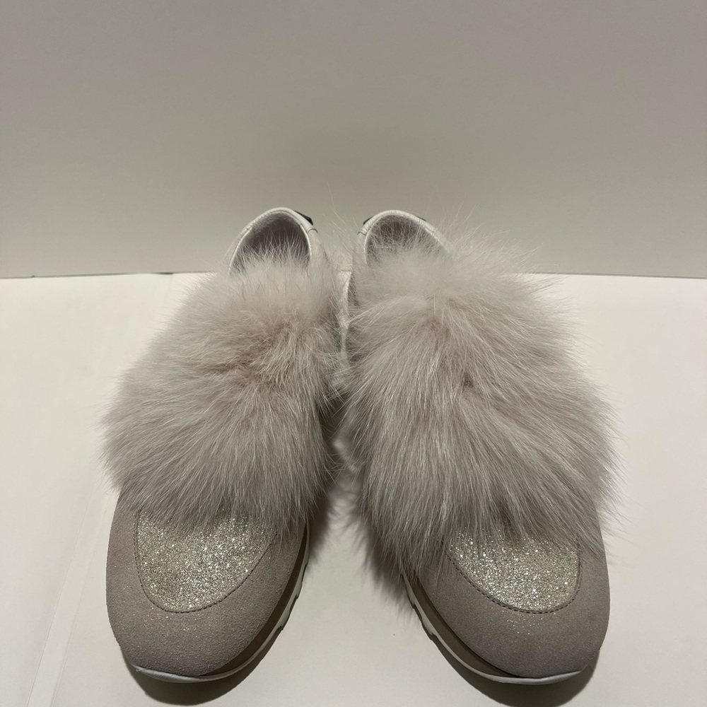 Peserico Gray Suede Faux Fur-Trimmed Chunky Sneakers (41, US 11 - RUNS SMALL)